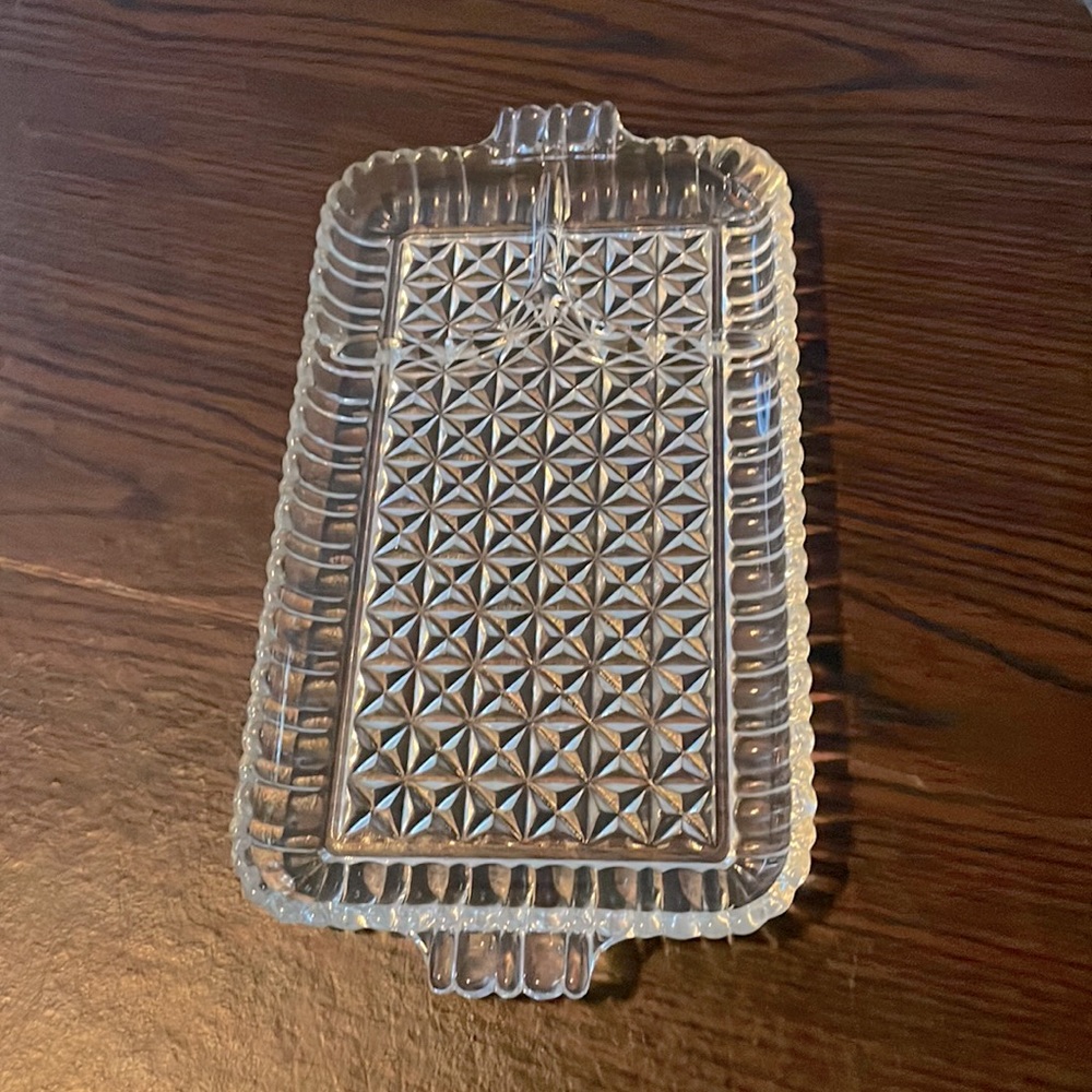 COPY - Vintage glass, Crystal dish handles tray